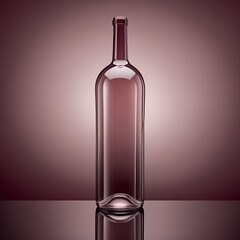 Empty clear glass wine bottle packaging mockup placed against gradient backdrop from deep burgundy to and blush, elegant background mockup copy space fancy with glow in the center