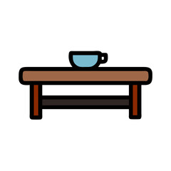 Blue bowl atop wooden table flat style illustration isolated