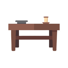Wooden table with items in flat design illustration