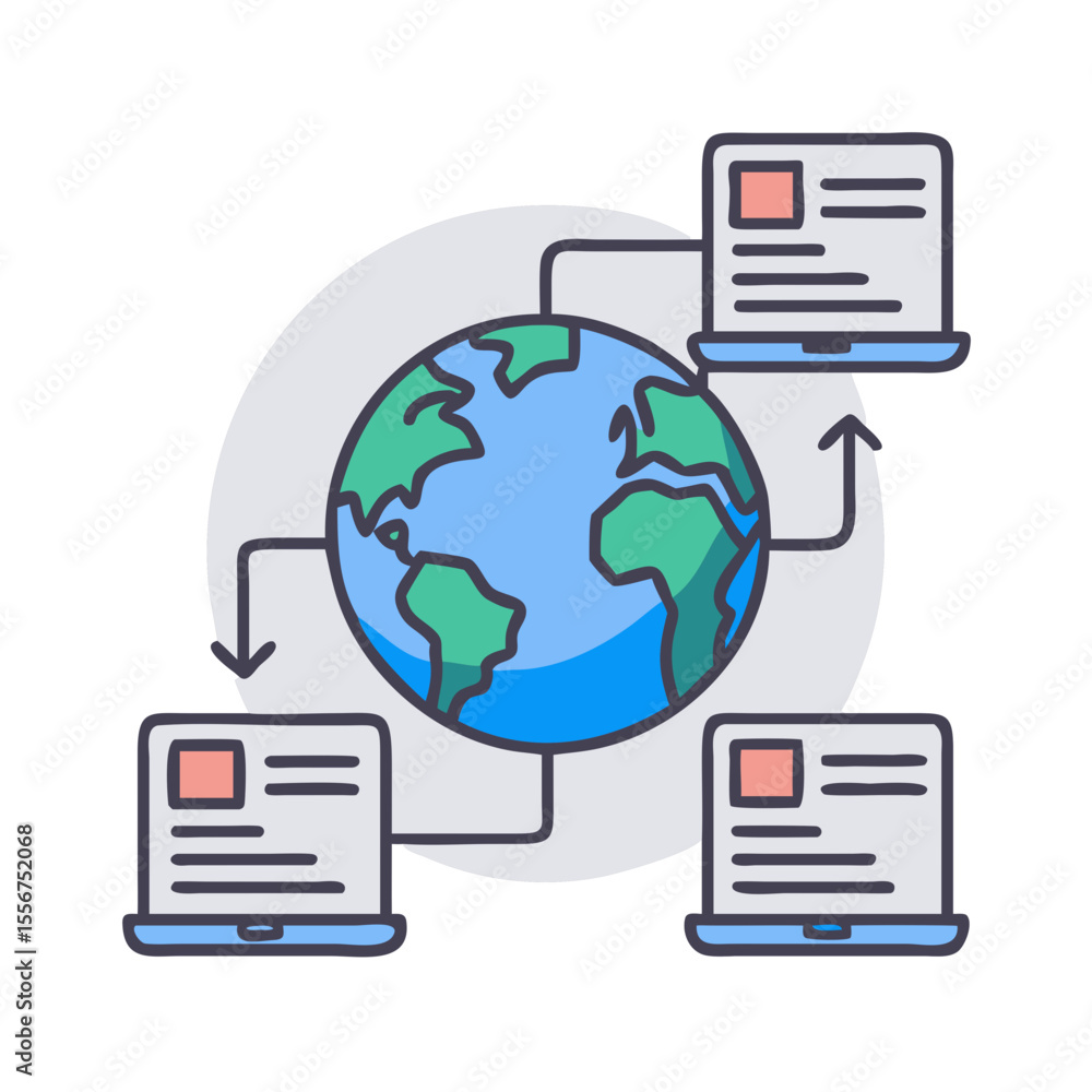 Poster global network connection with laptop computers and world map