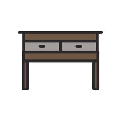 Flat design wooden cabinet with two drawers on White