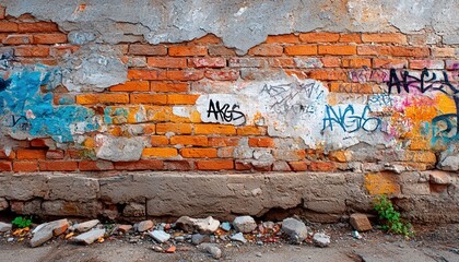 Urban brick wall with graffiti