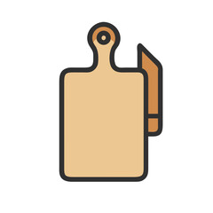 Simple icon of a wooden cutting board and knife