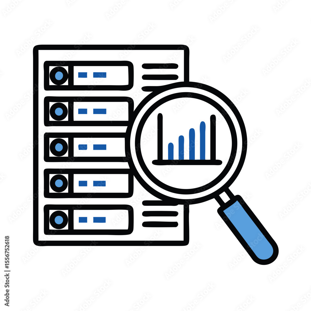 Aufkleber data analysis server with growing graph under magnification lens