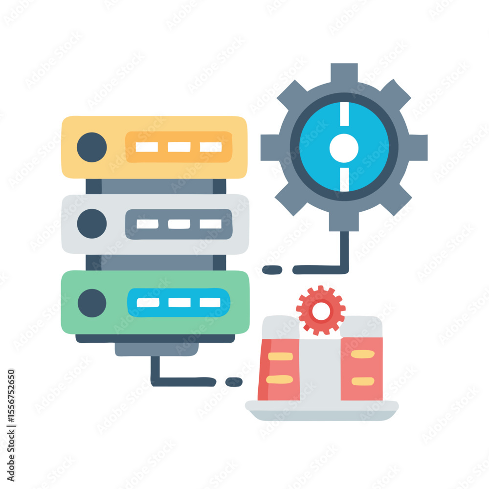 Poster flat illustration representing server process and data management.
