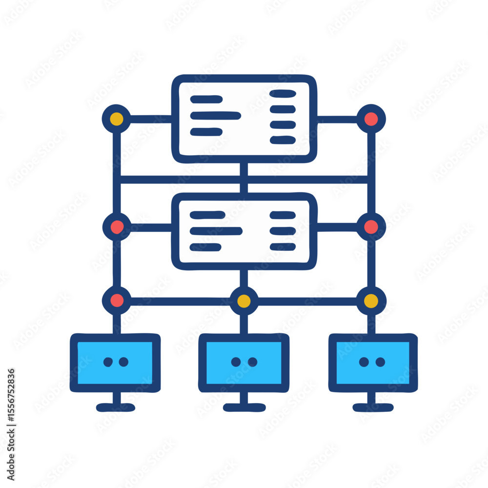 Aufkleber computer network structure, connection diagram, system visualization on white