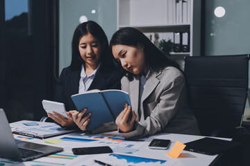 Accounting company provide finance and taxation planning for profitable cash flow, Auditor and accountant team working in office, analyze financial data and accounting record with calculator.Insight