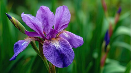 Close-up of a Purple Iris Flower in Bloom