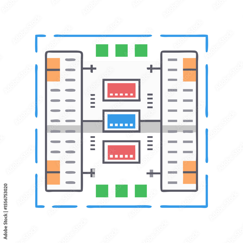 Aufkleber abstract office building complex with connected network infrastructure diagram