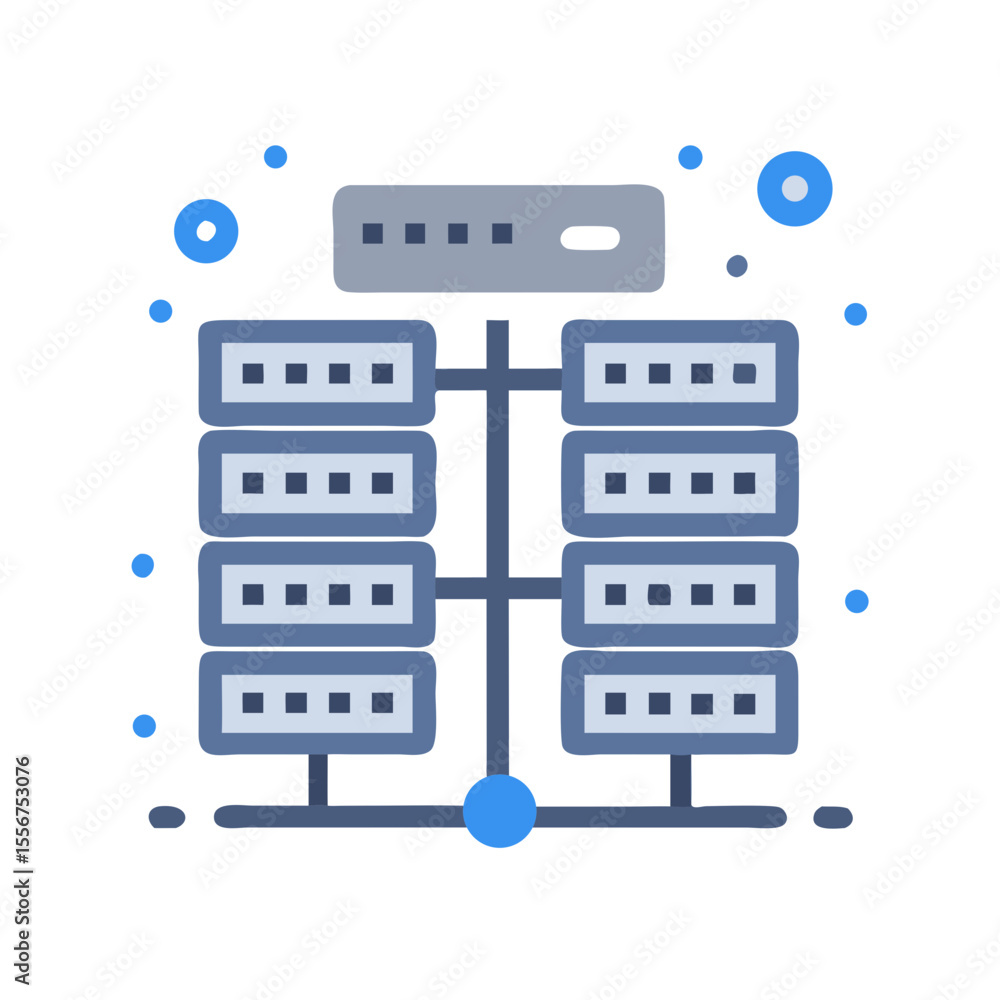 Aufkleber stylized server rack visualization with data dots on white