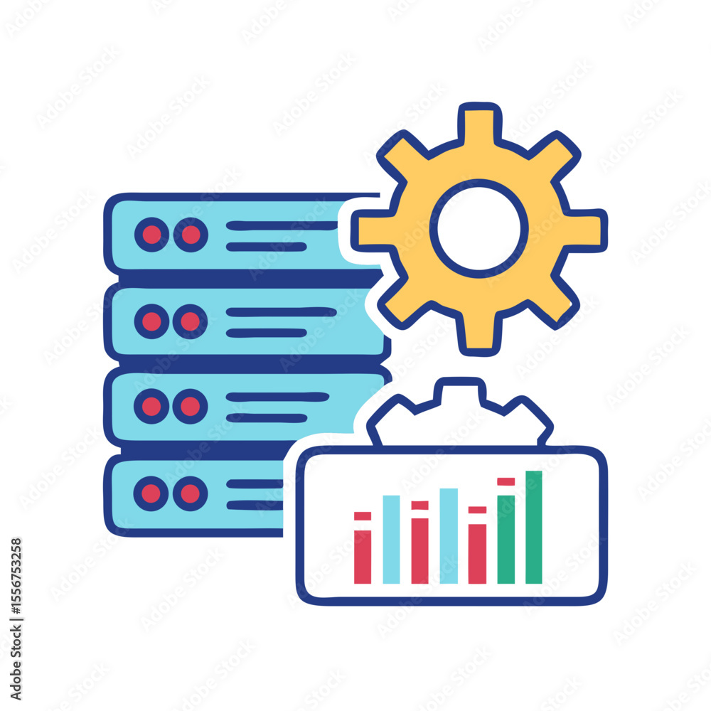 Poster data processing with charts and server management illustration