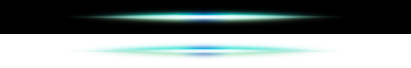 Cyan and Aqua Light Flare with Reflection on Split Background: Top Black, Bottom Transparent
