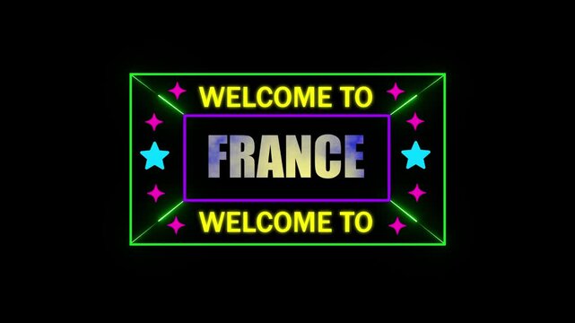 Welcome to FRANCE animation.hit effect on a black screen transparent background Alpha channel.