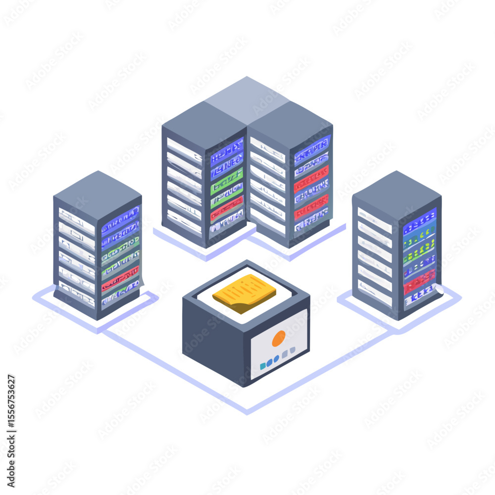 Aufkleber data server network with storage isometric vector illustration
