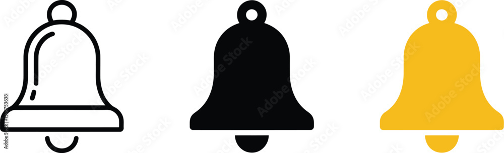 Poster notification bell vector icon set alert reminder symbol message sound alarm sign graphic design elem