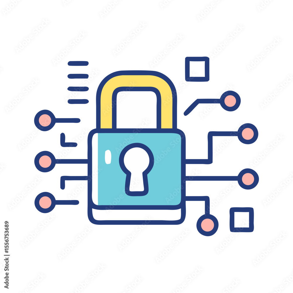 Poster digital lock icon for cyber security and data protection