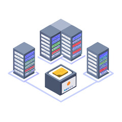 Data server network with storage Isometric vector illustration