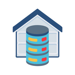 Data storage server inside warehouse building on White Background