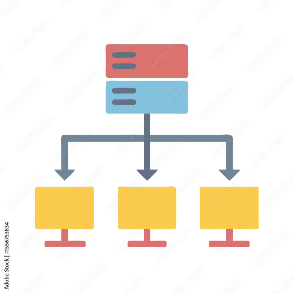 Poster network architecture diagram featuring server and client connections