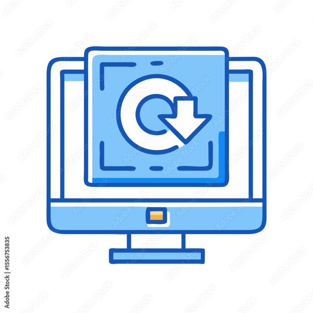 Poster download icon on computer screen symbolizing data transfer process