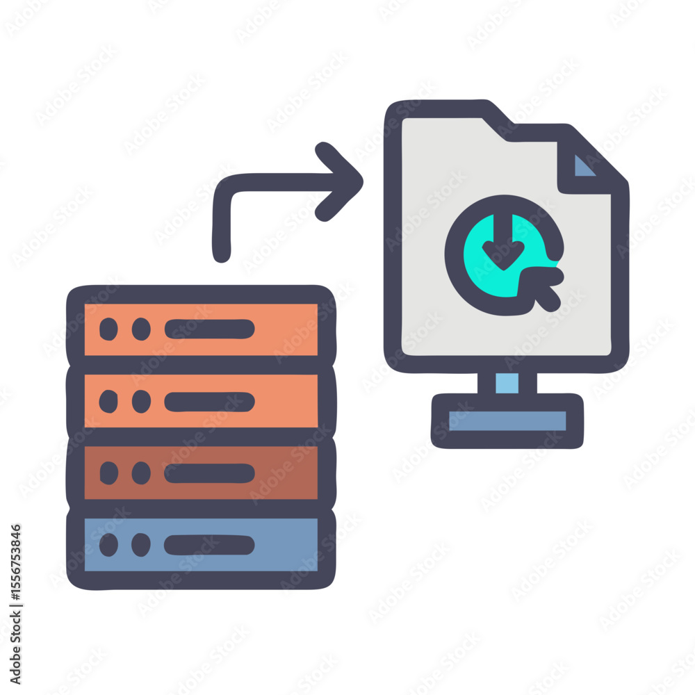 Poster data transfer server to computer flat style illustration