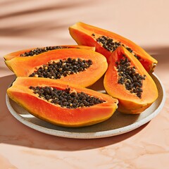 Fresh Papaya Slices on a Plate