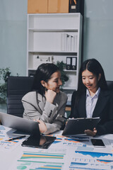 Accounting company provide finance and taxation planning for profitable cash flow, Auditor and accountant team working in office, analyze financial data and accounting record with calculator.Insight