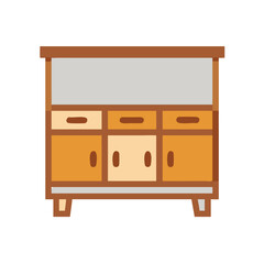 Flat Design Illustration of a Retro Style Wooden Cabinet