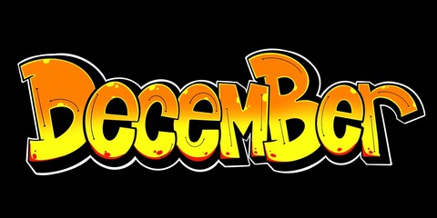 December illustration, December letter with cool simple graffiti pattern and bright colors