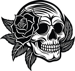 Obraz premium Elegant Skull and Rose Tattoo Design Dark Art Illustration