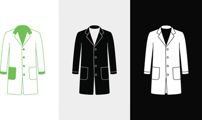 Medical lab coat vector illustration for doctors nurses and scientists uniform apparel in black and white editable vector illustration with png format