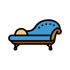 Elegant chaise lounge illustration in blue and tan hues