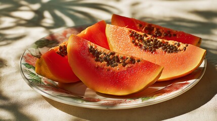 Fresh Papaya Slices on a Plate