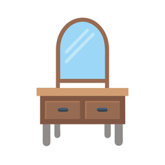 Flat illustration of wooden vanity table with mirror