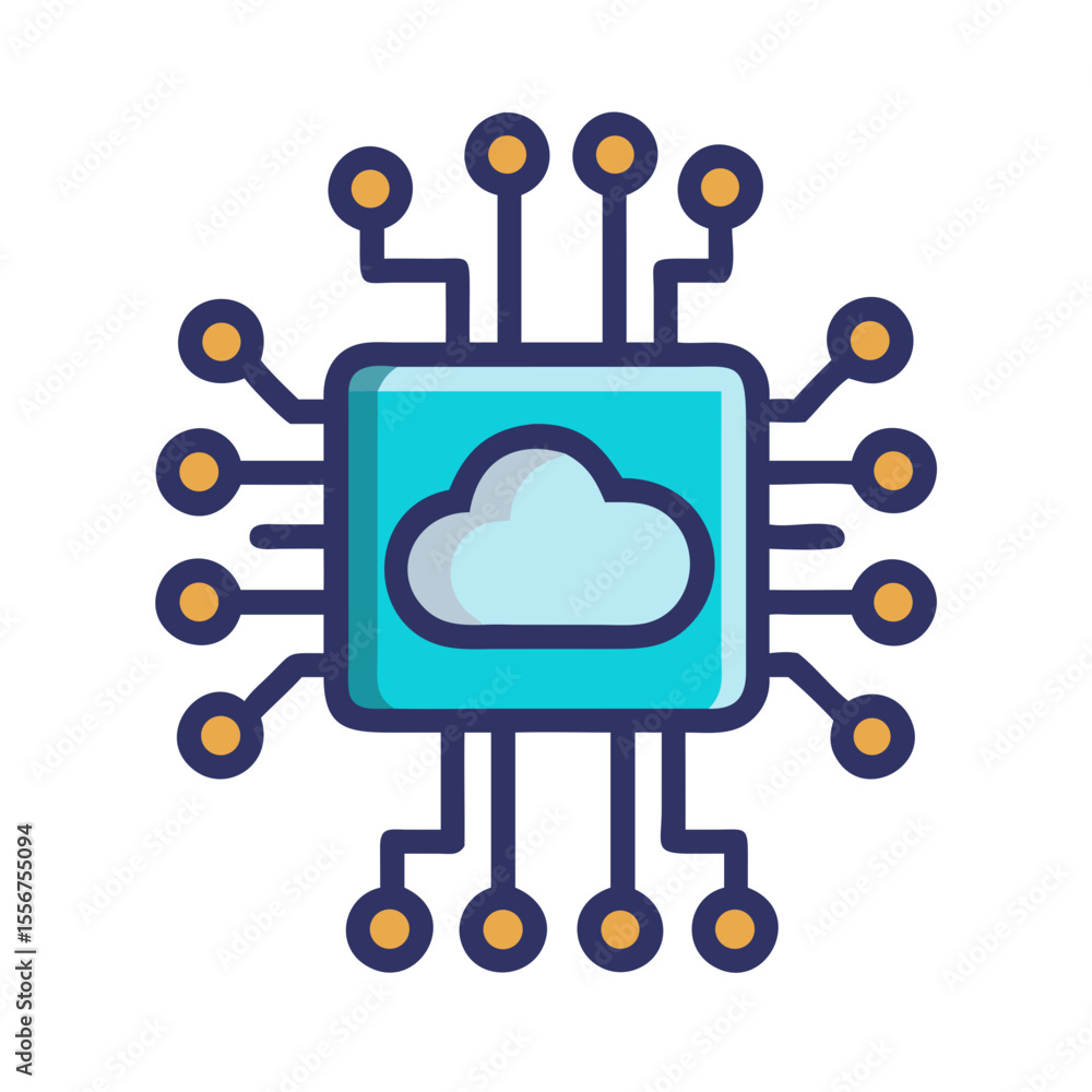Poster cloud computing chip on white background symbolizing modern technology