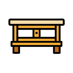 Fototapeta premium Isolated pixel art wooden table against a White Background