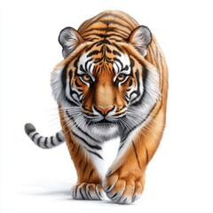 Obraz premium Realistic Illustration of a Striped Tiger Walking with Intense Expression