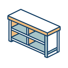 Isometric shelf unit vector illustration on White Background.