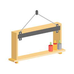 Hanging shelf with three colorful bottles in a room