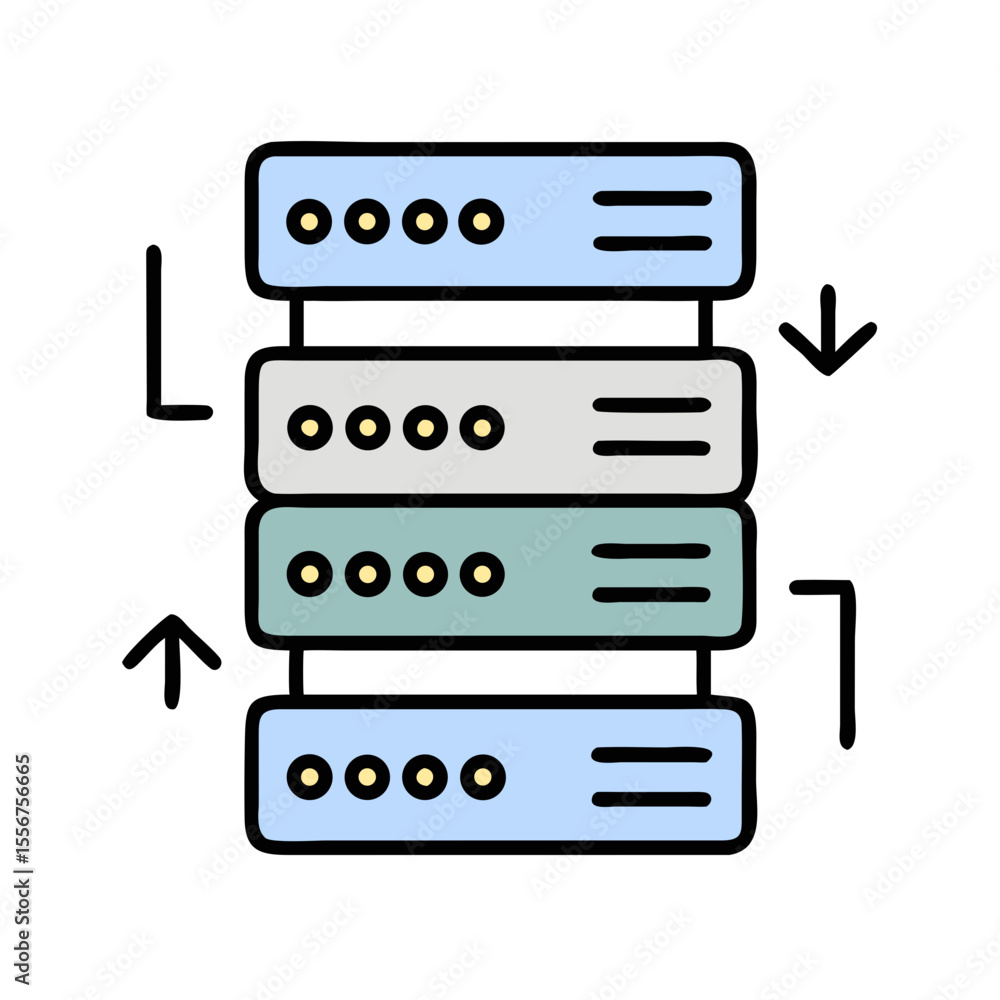 Poster stylized server stack graphic with varied colored server units