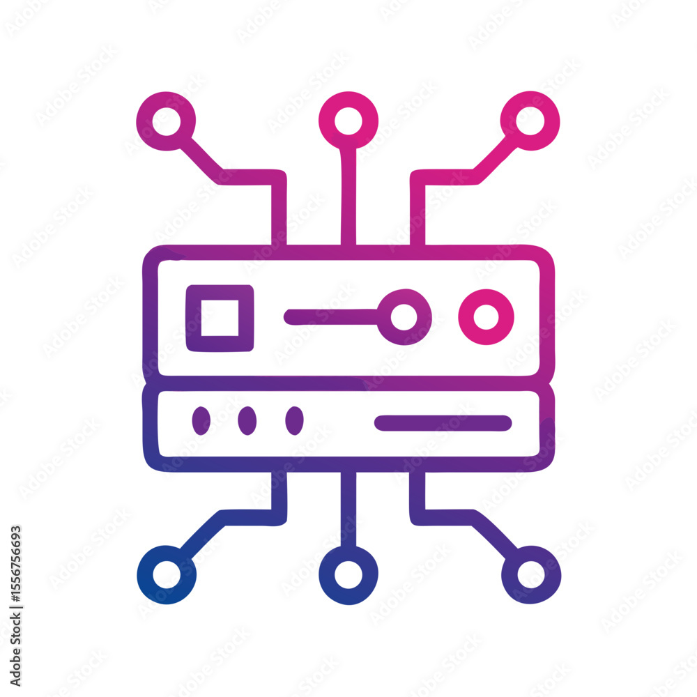 Aufkleber server rack with circuit connections on white background image
