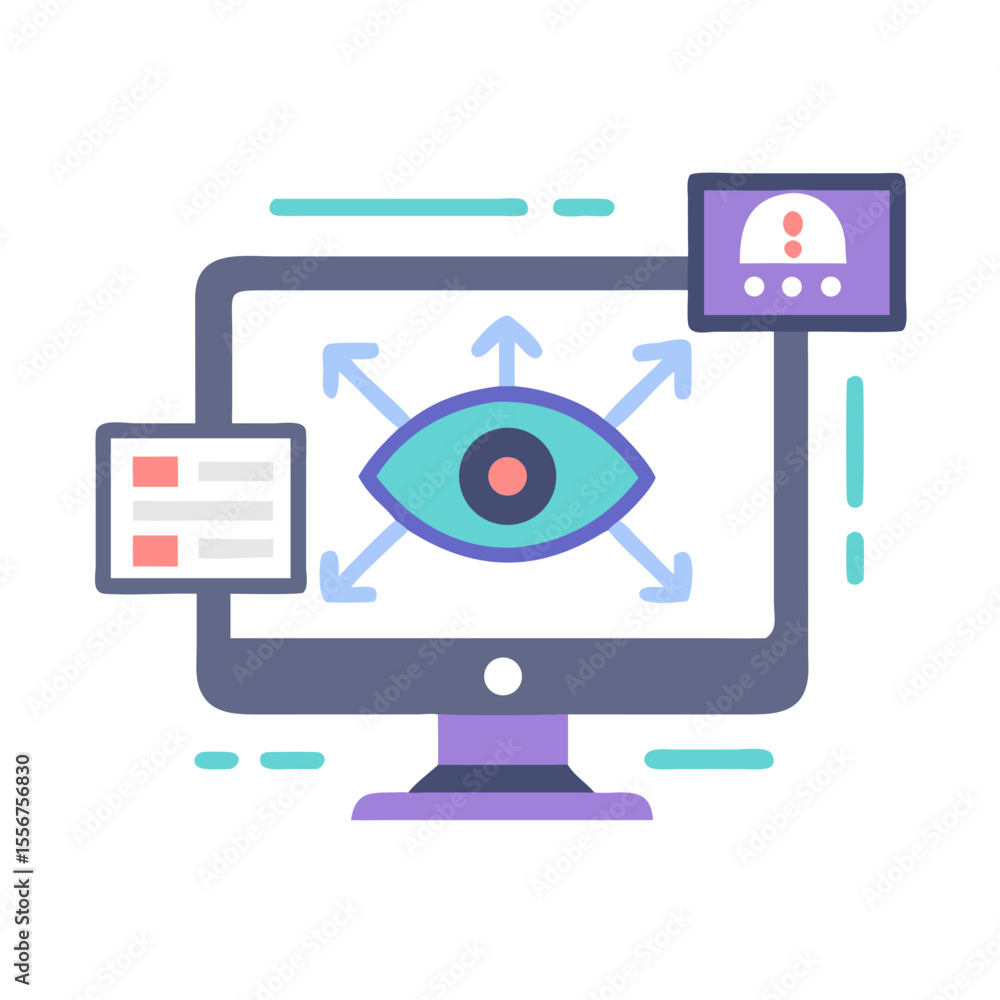 Aufkleber cyber security analytics eye on computer screen icon design