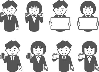 グレーのスーツの男女のアイコン。その4