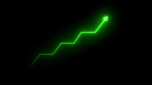 Neon green color business growth rising arrow. business chart growth concept. neon business graph concept in black background. 4K Video motion graphic animation.	