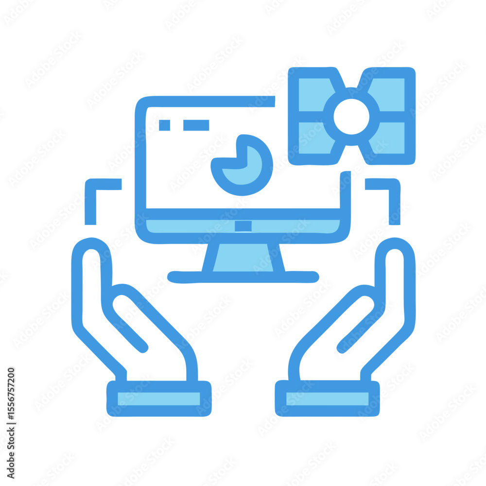Poster digital solutions icon shows data analysis and optimization