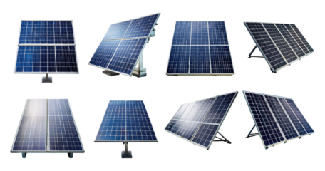 Collection of Various Solar Panels on White Background Display, PNG bundle collection, Isolated on Transparent Background