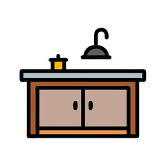 Stylized cabinet with countertop and two objects on top