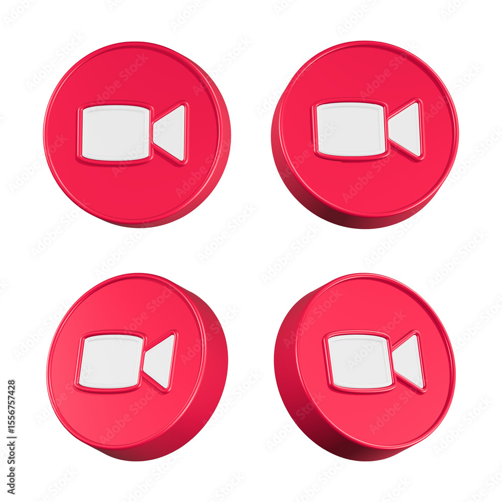 Poster video call 3d button red color transparent background