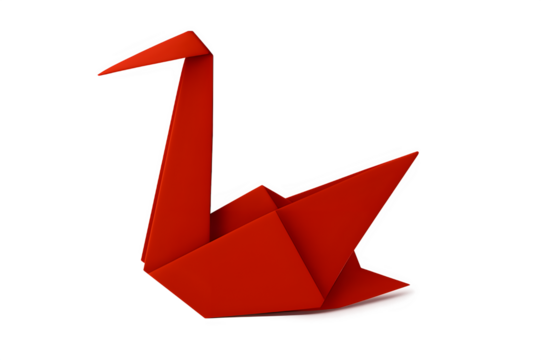 Red Origami paper swan with symbolic smart and creative concept elements