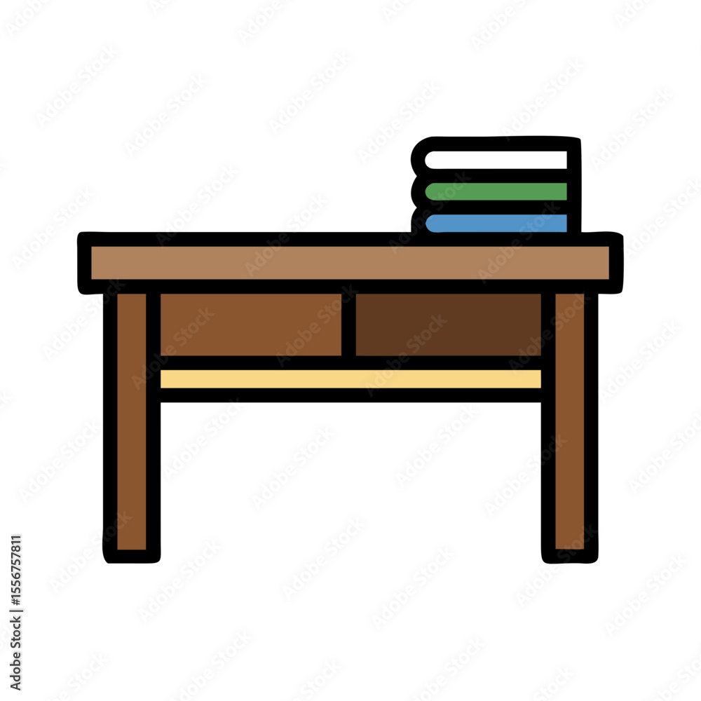 Poster flat design desk with drawers and stack of books